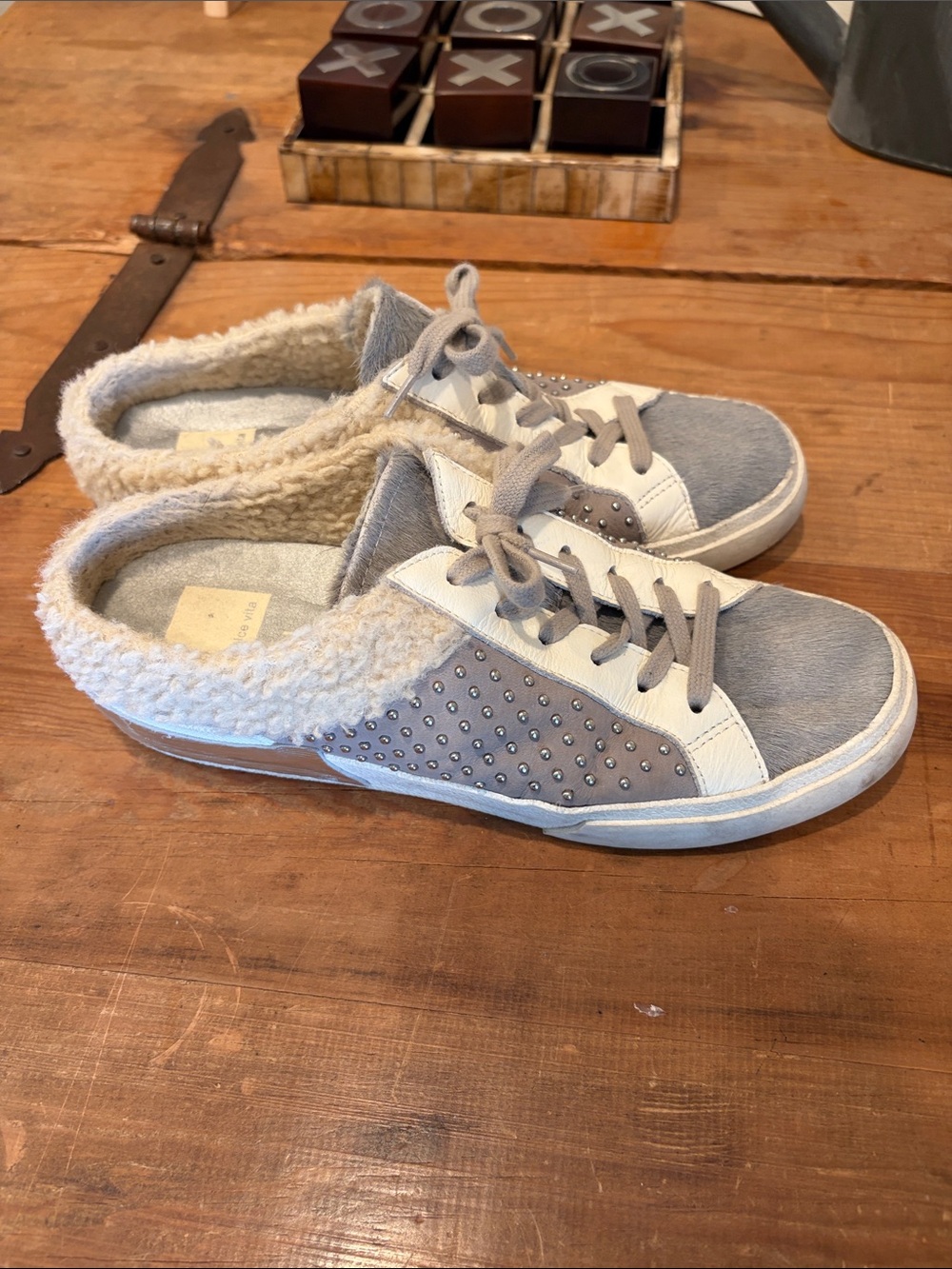 Cozy Faux Shearling Low-Top Sneakers — Light Gray Fur & White